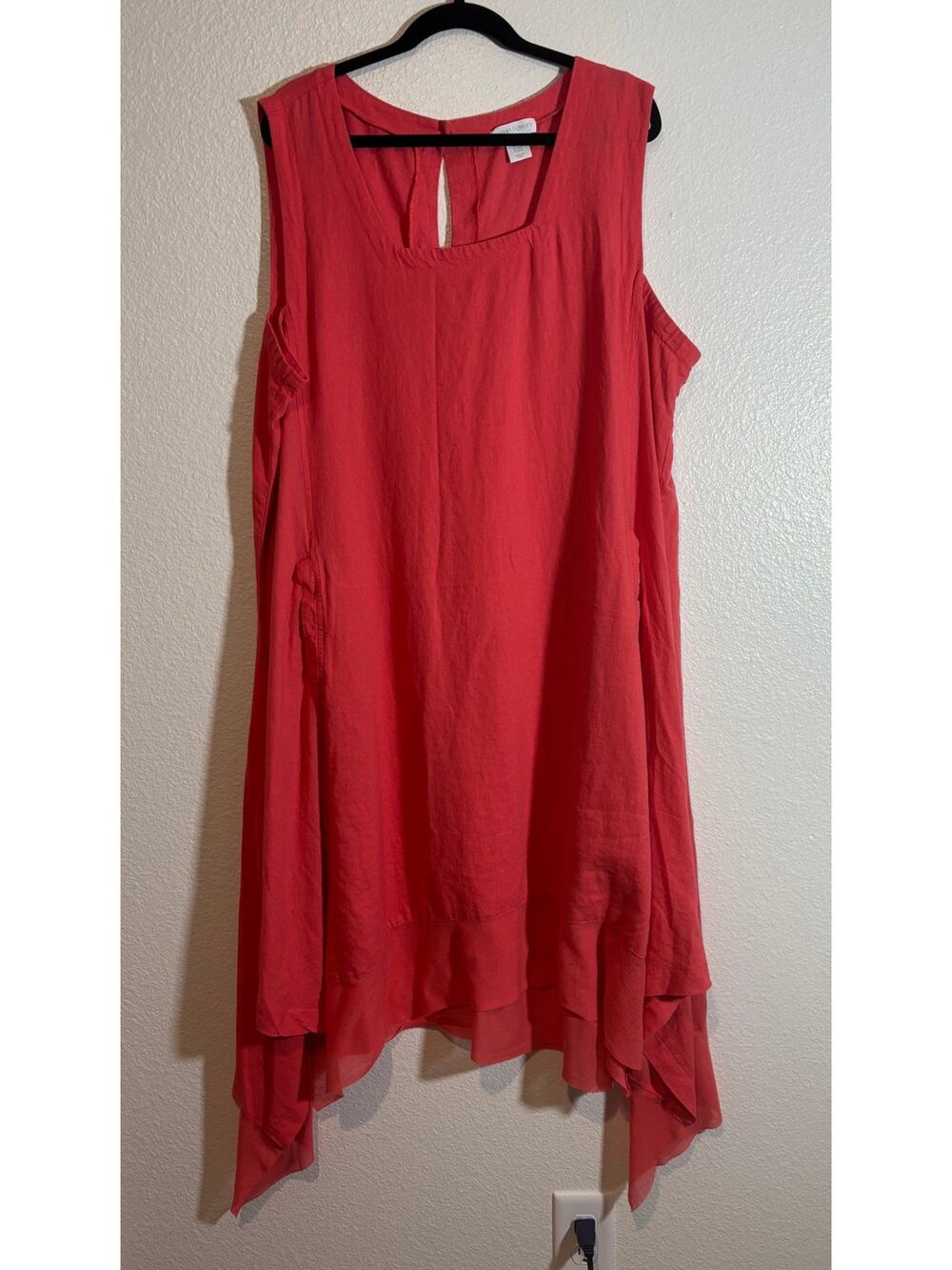 Cynthia Rowley Plus Size 3X Linen Blend Shark Bite Square neck Pocket Midi Dress